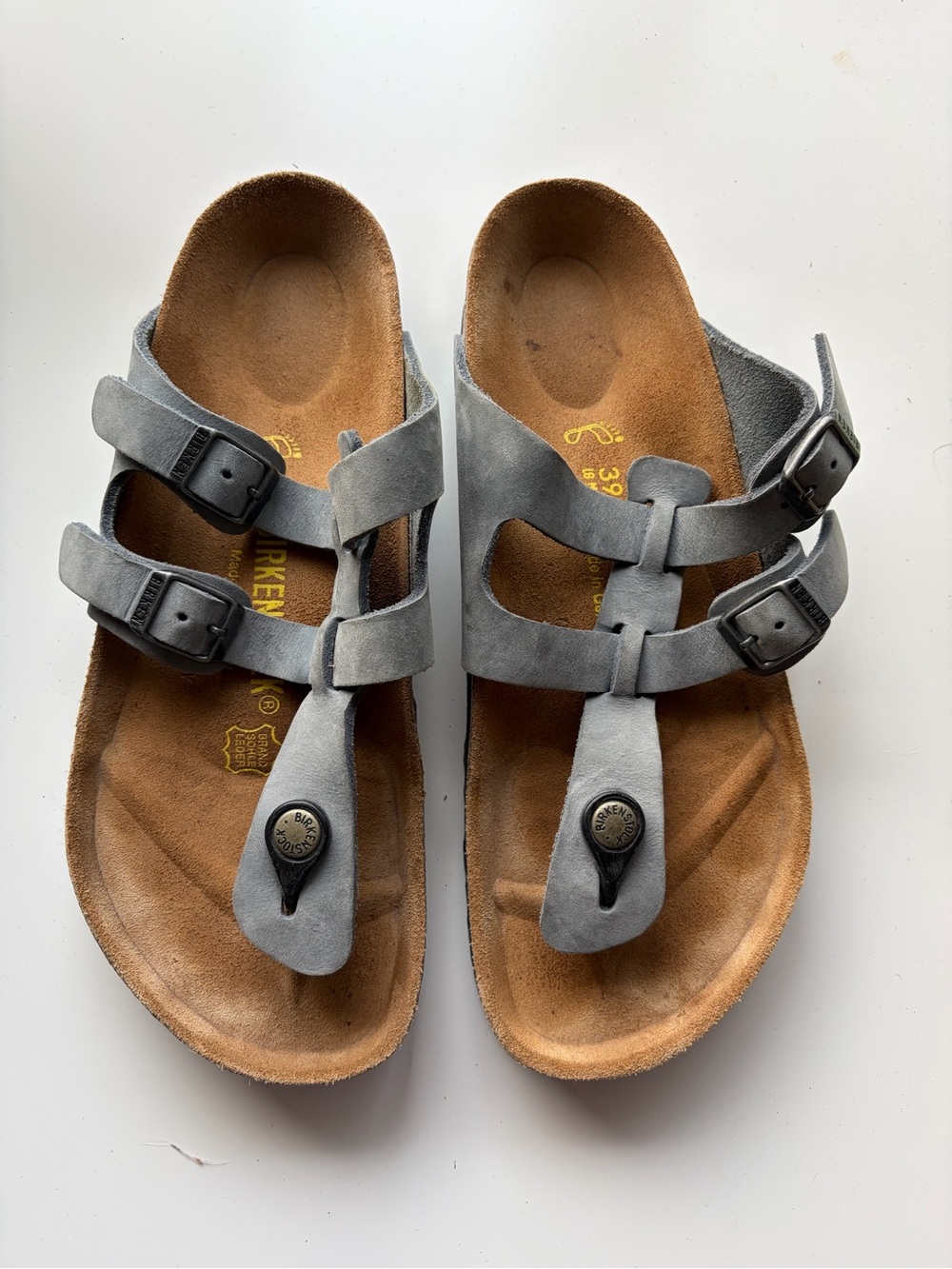 Birkenstock Gray Leather Sparta Sandal Toe-Post Double Buckle Sandals